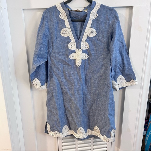 Boden Womens Embroidered Linen Kaftan Dress size 8R - Picture 3 of 9